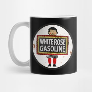 White Rose Gasoline. Boy with slate vintage sign. Mug